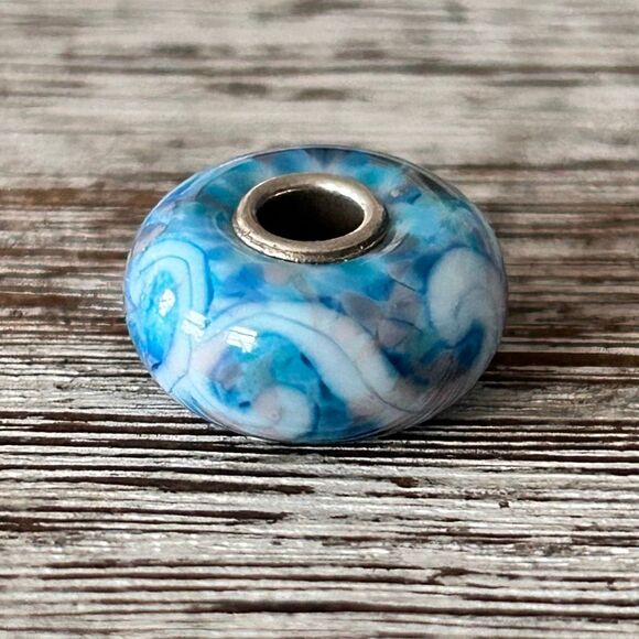 Summersday Artisan Trollbeads Style Trollstone Blue Pink White Mosaic Swirl NEW - Picture 4 of 12